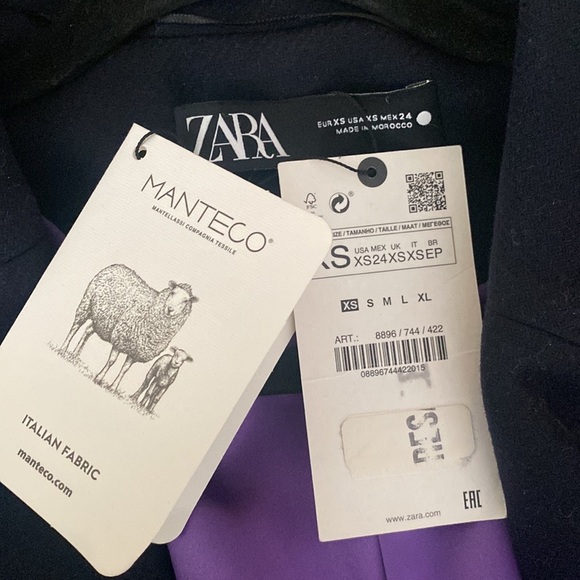 Zara Manteco Wool Satin Combination Bomber Jacket Duster Longline Pea Coat sz XS - Picture 14 of 16